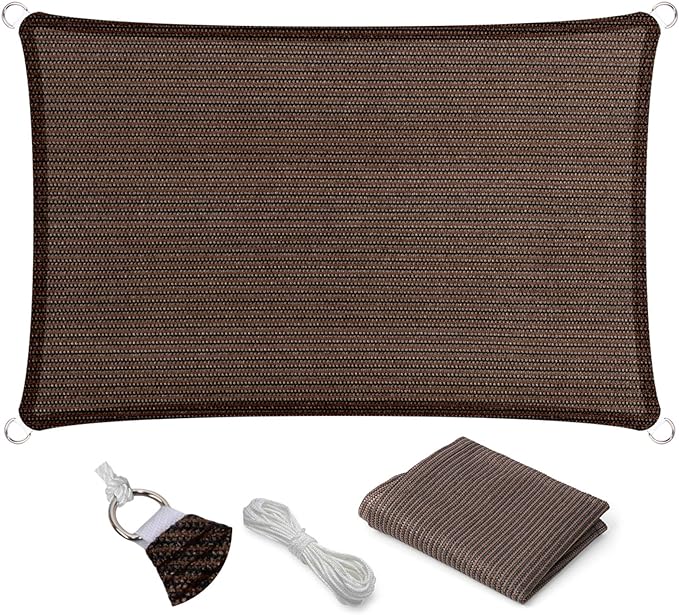 Eden's Decor Straight Flat-Edged Sun Shade Sail Rectangular 7' x 9' Brown UV-Blocking Outdoor Canopy Fabric Cloth Awning for Pergola Patio Garden Backyard Custom Size