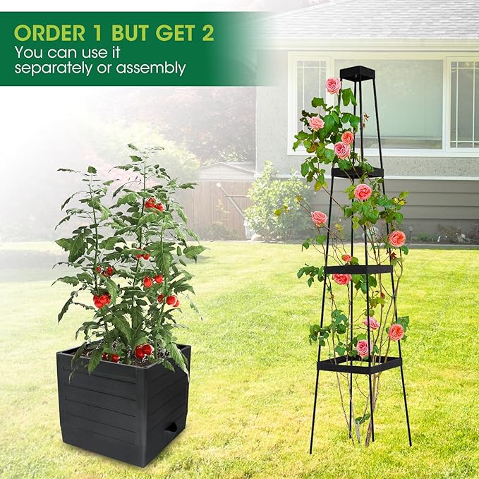 MQFORU Tomato Planter with Trellis, 57" Self-Watering Tomato Planter Boxes for Climbing Vegetable and Plants, Raised Garden Bed with Tomato Planter Cage for Indoor Outdoor Use