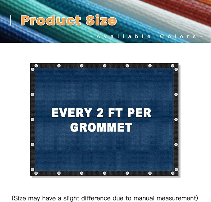 VICLLAX Shade Fabric Sun Shade Cloth with Every 2 FT Grommets for Patio Garden Pergola Cover Canopy 10x19 FT, Dark Blue