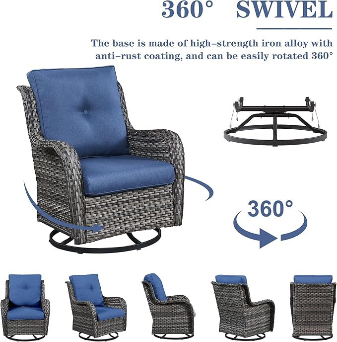 4 Piece Patio Furniture Set - Outdoor Glider Bench with Swivel Rocker Chairs and Coffee Table, High Back Small Outdoor Conversation Furniture Sets for Deck Sunroom Balcony Backyard