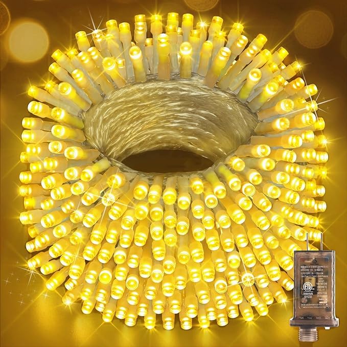 Hezbjiti 1000 LED 403 FT Christmas String Lights Outdoor, 8 Lighting Modes IP44 Waterproof Fairy Lights with Timer and Dimmable Function for Home Party Tree Decorations (Warm White, Clear Wire)