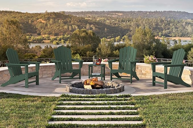 KINGYES HDPE Adirondack Chair Set of 4, Classic All-Weather Adirondack Chair, Green