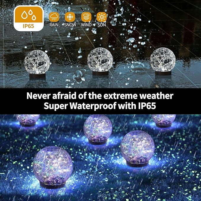 Solar Globe Lights Outdoor Waterproof-Solar Balls Garden-Cracked Glass Ball Solar Lights Outdoor-Solar Orbs Outside-Outdoor Decorations Patio & Yard Lawn Backyard Decor (GUO-XBQ-4-4-4)