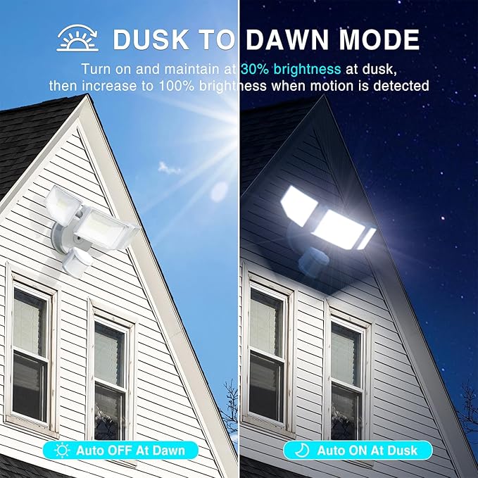 85W LED Security Lights Motion Sensor Light Outdoor, 8500LM Dusk to Dawn, IP65 Waterproof, 6500K, 3 Head Motion Detected Flood Light, Floodlight for Outside, Garage, Yard, Porch (White)