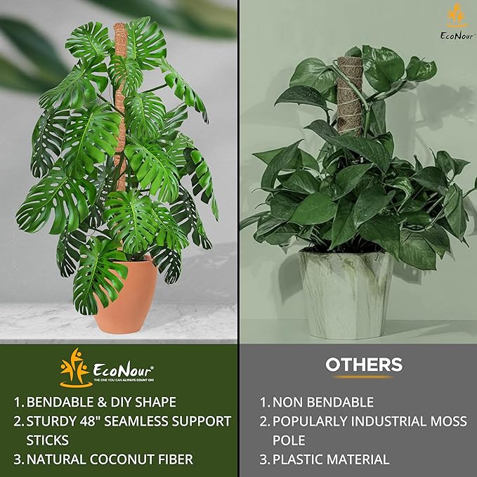 EcoNour Moss Pole for Plants – 48 inches | Monstera Plant Support for Plant Climbing and Growth | Elevate Your Indoor Garden, Plant Support for Indoor Potted Plants to Grow Upwards