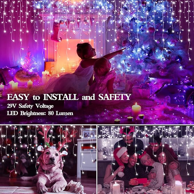 960 LED 98FT Christmas Lights Plug in 8 Modes with Timer Dimmable Christmas Decorations Outdoor Waterproof Indoor Curtain String Lights for Roof Garden Holiday Wedding Party Decor Cool White