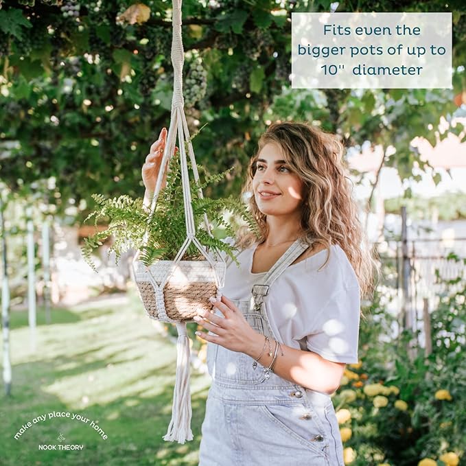 Nook Theory 4-Pack Macrame Plant Hanger - with 8 Ceiling Hooks - Hanging Planter Indoor Outdoor - Hanging Plant Holder - Decorative Bohemian Plant Hangers - Hanging Plants (Pearl)