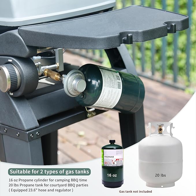 MASTER COOK Propane Gas Grill, Portable Tabletop Barbecue Grill with Cart for Patio, Camping, Travel