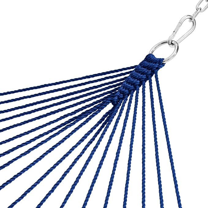 Lazy Daze Hammocks 10.5 FT Double 2 Person Caribbean Rope Hammock, Hand Woven Polyester Hammock with Spreader Bars, for Outside Outdoor Backyard Patio Poolside,450 LBS Capacity, Blue