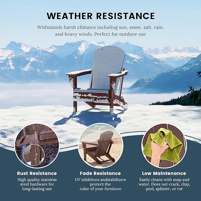 Westin Outdoors Laguna WO Home Furniture Adirondack Chair 4 PC Set Classic Outdoor Patio Folding Chair for Bon Fire Pit Lawn Backyard Beach Plastic Weather-Resistant (Dark Brown)