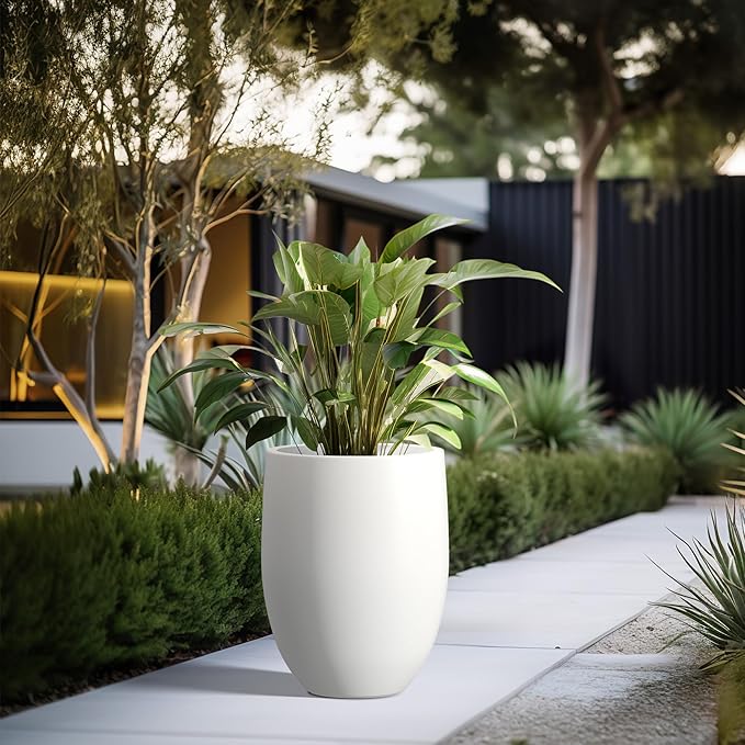 Kante 21.7" H Snow White Concrete Tall Planter, Large Outdoor Indoor Decorative Pot with Drainage Hole and Rubber Plug, Modern Round Style for Home and Garden