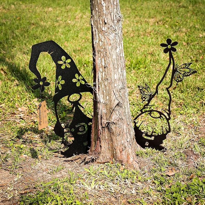 RealSteel Metal Garden Gnomes Outdoor – Steel 4 Pack Lawn Ornaments & Statues, Funny Yard Decor, Weatherproof Garden Decoration, Gift for Gardeners