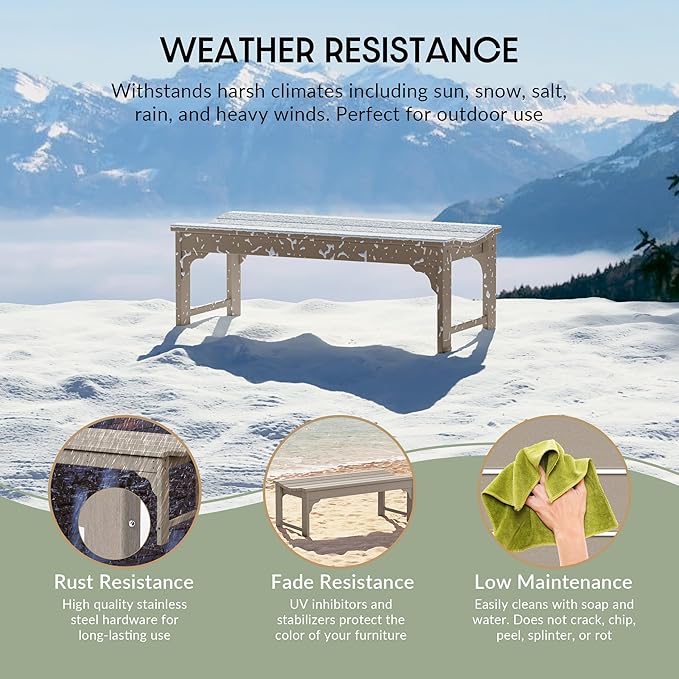 WestinTrends Malibu Outdoor Bench, All Weather Resistant Poly Lumber Backless Patio Garden Bench, Adirondack Curved Bench Seat for Comfort, Weatherwood