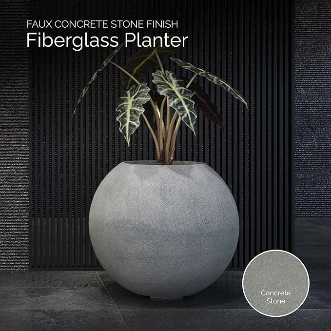 Orbo Globe Sphere Planter - 29.5 in x 29.5 in x 26.2 in - Concrete Stone
