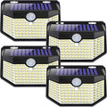 HMCITY 120 LED Outdoor Solar Lights with Motion Sensor and 3 Lighting Modes, IP65 Waterproof Wide Solar Wall Lights Ideal for Garden Patio Yard (Front Button 4Packs, Daylight White)