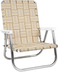 Lawn Chair USA Folding Aluminum Outdoor Patio Lawn Chair | Heavy-Duty Webbed Chairs for Camping, Sports, Beach, Yard & Tailgating | Lightweight Portable | High Back Beach Chair - Tan Stripe