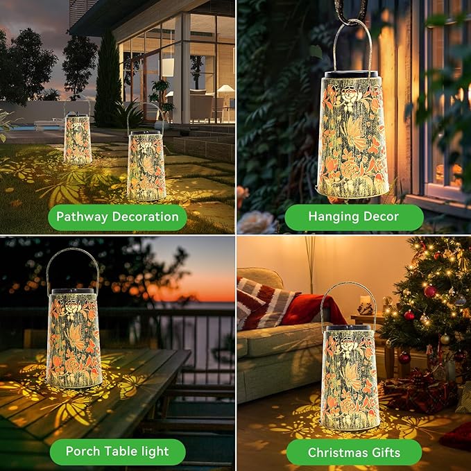 Waterproof Metal Hanging Solar Lantern, Decorative Outdoor Butterfly Light for Garden or Yard Use, Cool/Warm Lighting, 2 Pack