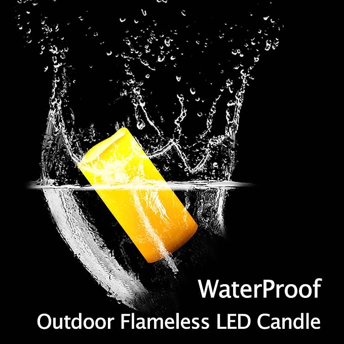 CANDLE CHOICE Waterproof Outdoor Battery Operated Flameless Candles with Remote Timer Plastic Flickering Fake Electric LED Pillars for Lantern Garden Wedding Christmas Decorations 3x6 Inches 2 PCS