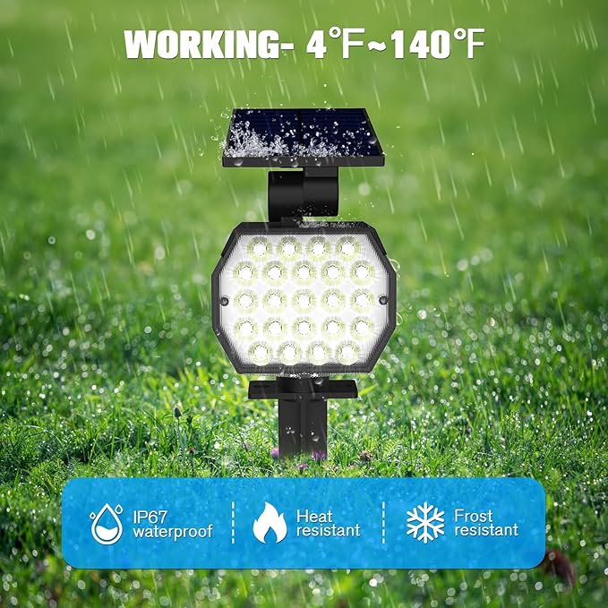 NIORSUN Solar Spot Lights Outdoor,23 LEDs Landscape Lighting with Auto On/Off and 3 Lighting Modes, IP67 Waterproof Spotlights,Outdoor Solar Lights for Yard Garden,6 Pack(Cool White)