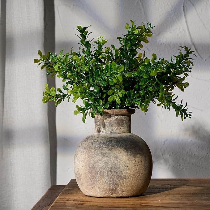 SIDUCAL Ceramic Rustic Farmhouse Vase | 6 Inch Pottery Decorative Flower for Home Decor | Boho Vase | Terracotta for Table, Living Room, Bathroom Decoration, Shelf Decor, Mantel