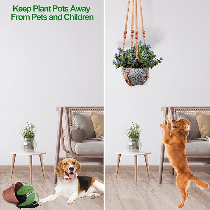 RIFNY Macrame Plant Hanger for 5 to 10 Inch Plant Pots, 35 Inch Woven Rope Hanger Kits with Hooks and Wood Beads, Hanging Planter Basket for Indoor Boho Home Decor (Brown, 3 Pack)