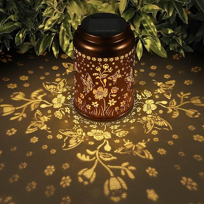 Solar Lanterns Outdoor Waterproof Hummingbird Garden Decor Christmas Gifts for Women Mom Grandma Hanging Lights Metal Solar Decoration Outside for Yard, Patio,Backyard,Porch(Butterfly and Sunflower)