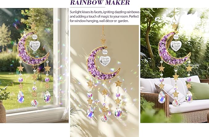 Best Mom Gifts for Mom from Daughter Son Kids, Mom Birthday Gifts for Mother-in-Law Mom, Moon Crystal Suncatcher for Window Hanging New Mom Gifts for Women Wife