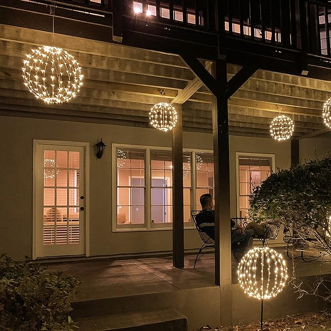 LIGHTSHARE 20IN 200LED Light Ball Yard Decoration Pathway Lights Sphere Light Fold Flat Metal Frame Indoor Outdoor Waterproof Garden Lights, Plug in