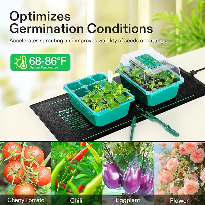 VIVOSUN 2 Pack Durable Waterproof Seedling Heat Mat 10" x 20.75" UL & MET-Certified Warm Hydroponic Heating Pad for Germination, Indoor Gardening, Greenhouse