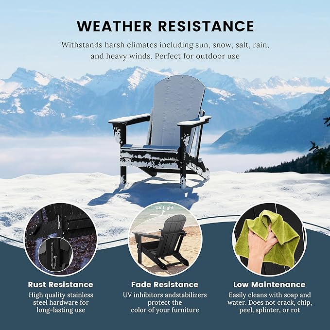 Westin Outdoors Laguna WO Home Furniture Adirondack Chair 4 PC Set Classic Outdoor Patio Folding Chair for Bon Fire Pit Lawn Backyard Beach Plastic Weather-Resistant (Black)