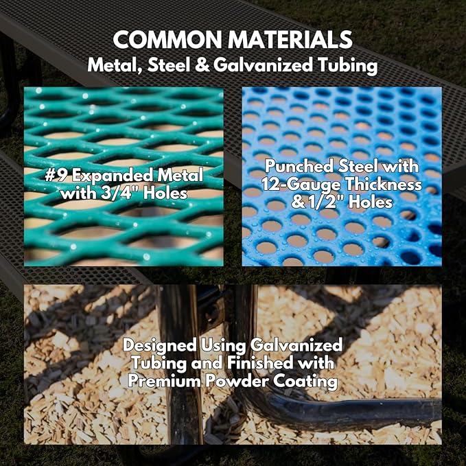 Coated Outdoor Furniture Heavy-Duty Portable Outdoor Kids Table with Umbrella Hole, Expanded Metal Kids Picnic Table, Commercial-Grade, Made in America (46 In, Round, Childrens, Textured Black)