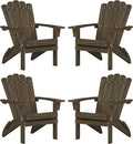 Set of 4 Folding Adirondack Chairs, Heavy Duty Weather-Resistant Patio Chairs with Wide Armrests & Ergonomic High Back, HDPE Fire Pit Seating for Backyard, Garden, Porch - Light Brown