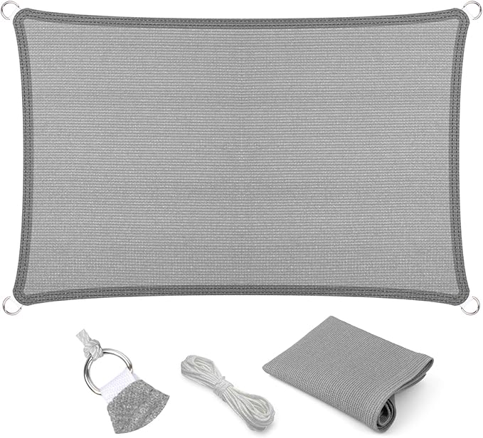 Eden's Decor Straight Flat-Edged Sun Shade Sail Rectangular 5' x 18' Grey UV-Blocking Outdoor Canopy Fabric Cloth Awning for Pergola Patio Garden Backyard Custom Size