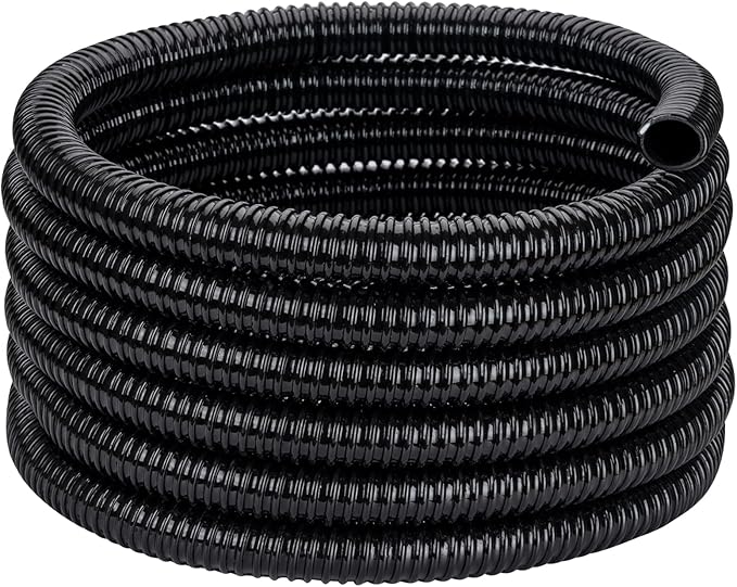 Pond Tubing ID 1 1/4” × 50ft Black Corrugated Flexible Reinforced Waterfall Pond Tube Sump Pump Hose, Non-toxic & Kinkproof (50 ft, 1 1/4" ID)