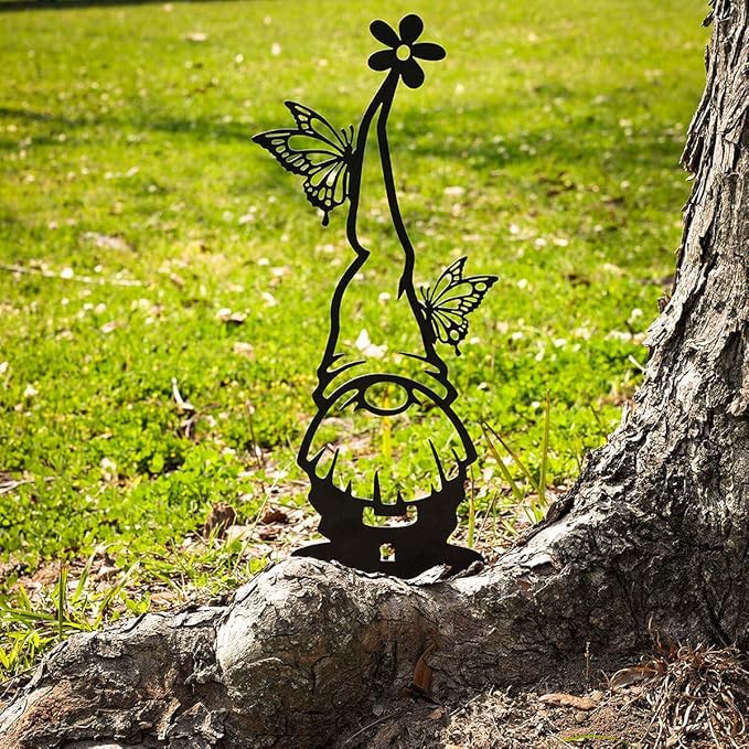 RealSteel Metal Garden Gnomes Outdoor – Steel 4 Pack Lawn Ornaments & Statues, Funny Yard Decor, Weatherproof Garden Decoration, Gift for Gardeners