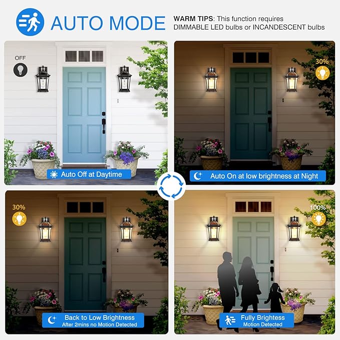 VIANIS Motion Sensor Outdoor Wall Lantern, Black Waterproof Dusk to Dawn LED Exterior Wall Sconce, Anti-Rust Aluminum Modern Outdoor Lights Fixtures Wall Mount for Porch, Entryway, Garage, Front Door