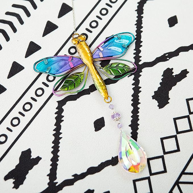 WEISIPU Crystal Suncatchers for Windows - Dragonfly Crystal Ball Prisms Hanging Crystals Ornament for Home Garden Office Wedding Christmas Decoration-Dragonfly