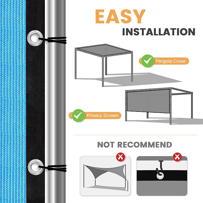 VICLLAX Shade Fabric Sun Shade Cloth with Every 2 FT Grommets for Patio Garden Pergola Cover Canopy 4x20 FT, Mixed Turquoise