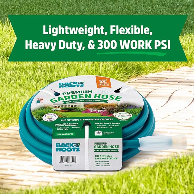 Back to the Roots Kink Resistant, BPA-Free Garden Hose, 50ft