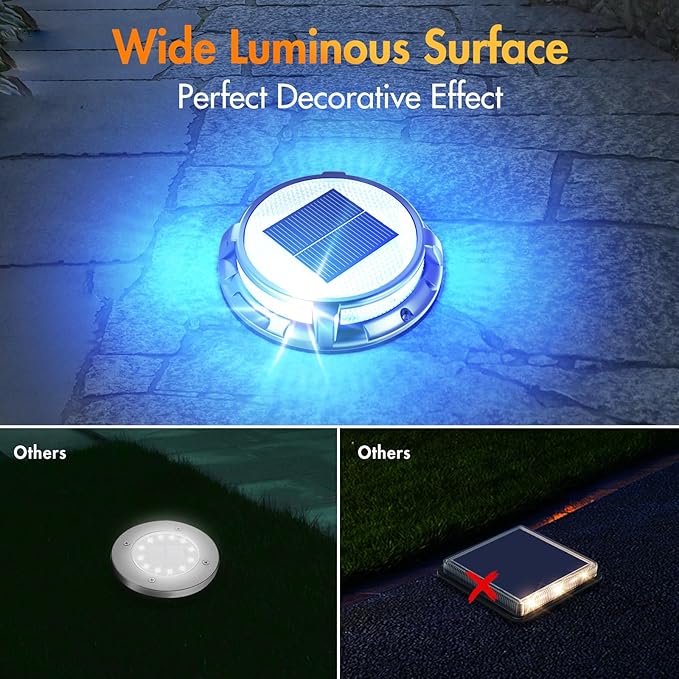 Quntis Solar Deck Lights for Outside, 3 Color Modes Deck Light Outdoor IP68 Waterproof, Solar Driveway Lights for Stair Pathway Walkway Road (Blue/Cool White/Warm White) 4 Pack