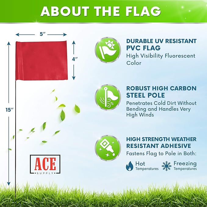 Red Marking Flags 1000 Pack - 4x5x15 Inch Red Flags for Yard - Markers For Lawn, Irrigation, Landscaping, Survey & Sprinkler Head Marking