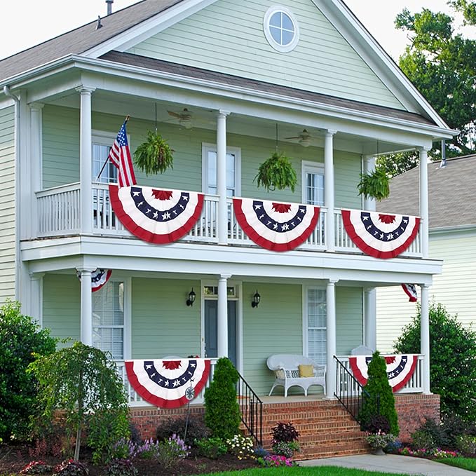 3 x 6 Ft American Pleated Fan Flag, USA Patriotic Half Fan Bunting Flag, 4th of July Decorations Flags (Set of 2)