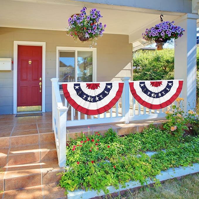 USA Pleated Fan Flag American US Bunting Flag Patriotic Half Fan Banner Flag with Canvas Header and Brass Grommets for 4th of July Memorial Day Indoor Outdoor Decoration (4, 2x4 Feet)