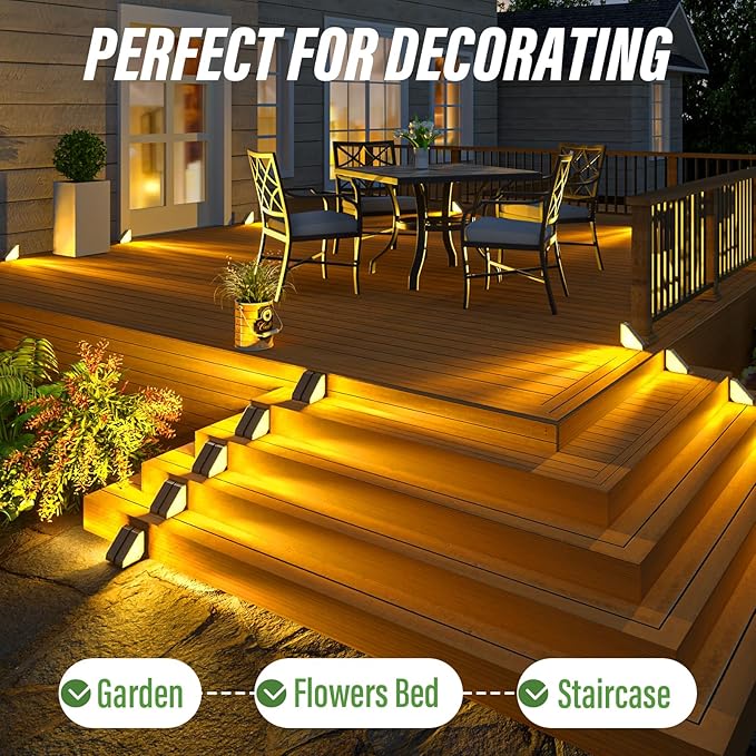 JSOT Solar Step Stair Lights Outdoor Yard Decor 12 Pack, IP65 Waterproof Deck Lighting for Outside Solar Powered, Solar Garden Light Decor for Fence, Backyard, Front Porch Step, Balcony, Wall, Patio