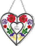 KY&BOSAM Heart Suncatcher Nana Stained Glass Panles Hangings for Windows Ornament Sun Catchers with Pressed Real Flower Heart Embedded in Glass Birthday Gifts for Nana Mother`s Day Home Garden Decor