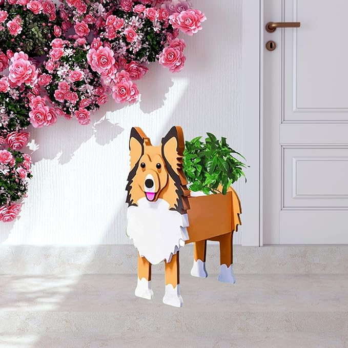 Sheltie Dog Planter Plant Pots,Cute Garden Dog Flower Planter,Large Dog Planters Birthday Gifts for Women,Office,Indoor/Outdoor Decor(9.84 * 7.87 * 17in)