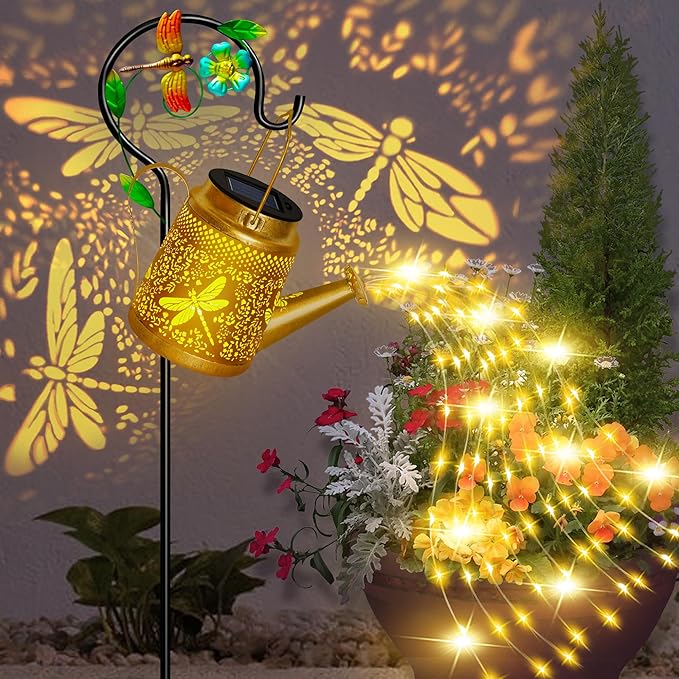 Dragonfly Solar Watering Can Lights, Outdoor Waterproof Garden Lantern with Shepherd Hook, Solar Garden Decor for Yard Outdoor Landscape Pathway Porch Patio, Garden Gift for Women Mom Grandma