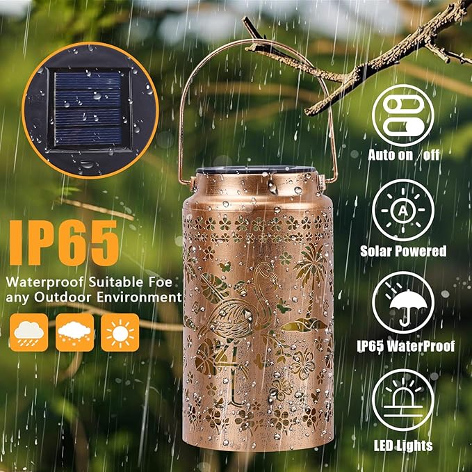 2 Pack Flamingo Solar Lanterns Outdoor Waterproof, Metal Hanging Lights Decorations for Garden Yard Lawn Patio, Flamingo Gifts for Women Mom Grandma Gardener for Mother'Day Christmas