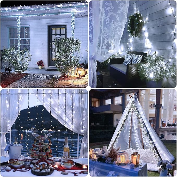JMEXSUSS 2 Pack Solar String Lights Outdoor Waterproof, Total 400 LED 151FT Solar Christmas Lights Outdoor, 8 Modes White Solar Light for Outside Yard Patio Tree Garden Christmas Decorations