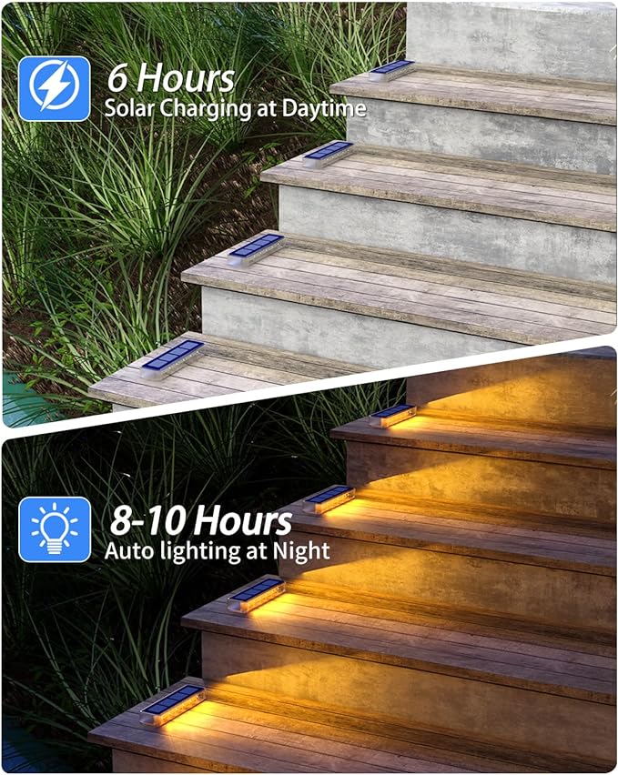 Solar Step Lights for Outside,8 Pack Solar Stair Lights Outdoor Waterproof,Warm White Deck Light Solar Powered Waterproof for Steps,Stairs,Walkway,Sidewalk,Patio,Pathway